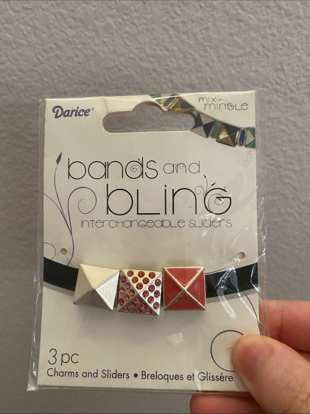 Darice Silver and Red Pyramid Slider Charms